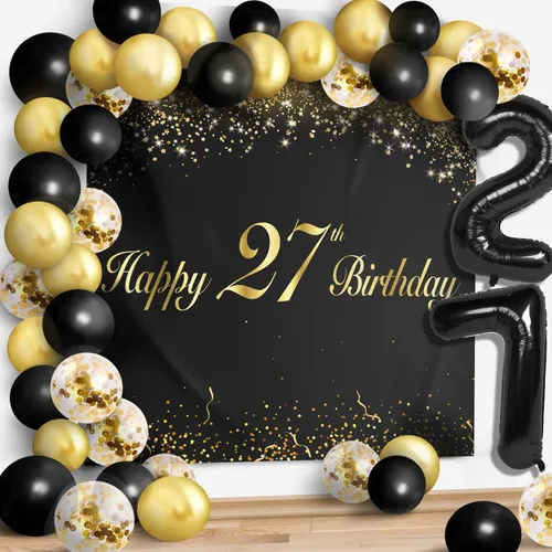 Miniatura 14 de Juego de globos negros de feliz cumpleaños 70 – Decoración de guirnalda temática de fiesta con texto en inglés "Cheers to 70 Years Old Party Theme