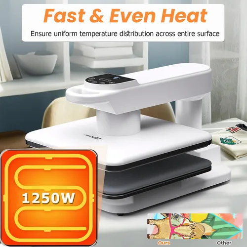 Miniatura 3 de AKEYDIY Prensa de Calor 15x15, Máquina de Prensa de Calor Automática Giratoria para Camisetas, Prensa de Calor con Giro de 360° y Liberación