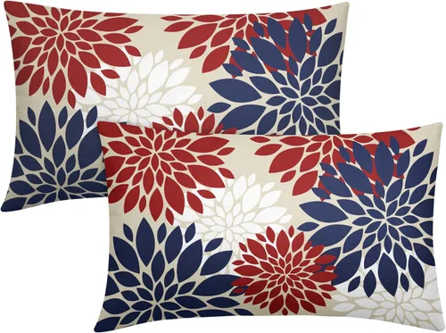 Miniatura 39 de Fundas de Almohada Azul Aguamarina 16X16 Pulgadas Juego de 2, Flores de Dalia Primavera Verano Floral Crema Fundas de Almohada Decorativas