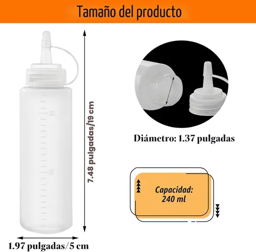 Miniatura 2 de Paquete de 12 botellas de plástico de 8 onzas líquidas multiusos para ketchup, condimentos, salsa barbacoa, aderezo, barbacoa, parrilla