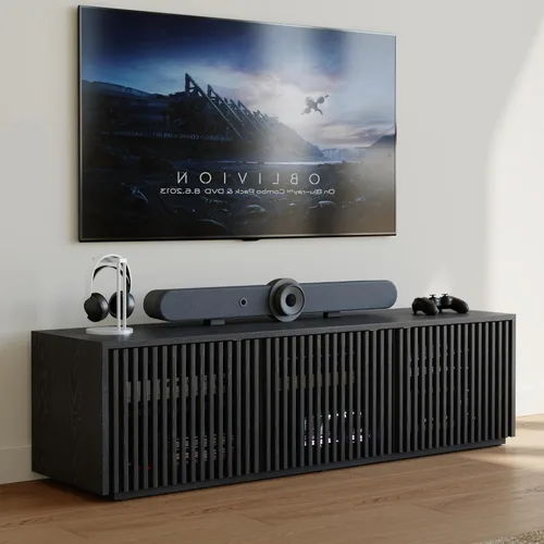 POVISON Soporte de TV Moderno de Mediados de Siglo Completamente Ensamblado, Consola Multimedia de Listones de Madera de 59.06" para TV de 55