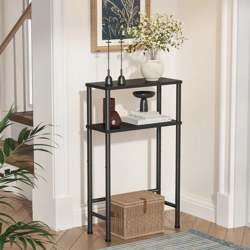 Miniatura 2 de Asgolion Mesa consola estrecha, mesa de entrada pequeña de 15.7 pulgadas, mesa de sofá de 2 niveles con almacenamiento, mesas consola delgadas