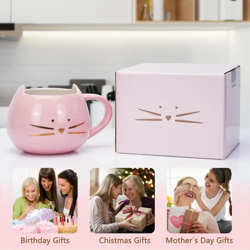 Miniatura 6 de Taza de gato Koolkatkoo Lindas tazas de café de cerámica Tazas de té novedosas con animal 3D oculto en la taza para mujeres Niñas Regalos para Rosa