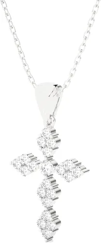 Collar con colgante de cruz de diamante cultivado en laboratorio de 120-12 CT para mujer, cadena de plata de ley 925 de 16 pulgadas, joyería de
