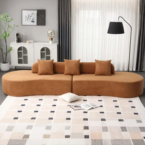 Miniatura 6 de Sofá modular curvado de 130.5 pulgadas para sala de estar, sofá de espuma sin hueso de 4 plazas con 3 almohadas, sofás de compresión para Marrón