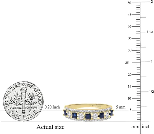 Miniatura 14 de Dazzlingrock Collection Anillo de boda de 9 piedras de zafiro azul princesa y diamante blanco redondo de 0.098 in cada uno en oro de 14 quilates