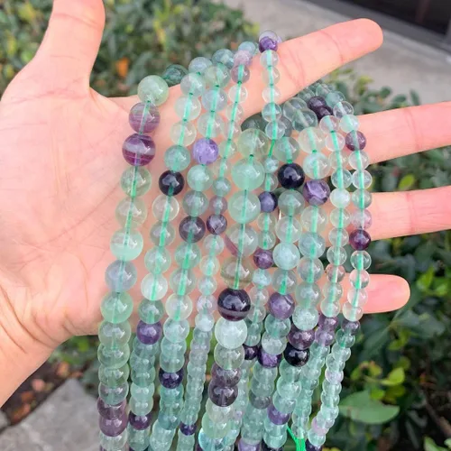 Miniatura 4 de Adabele - 2 hebras de piedras preciosas curativas de cristal de fluorita multicolor natural de 0.315 pulgadas (0.315 in), cuentas sueltas redondas