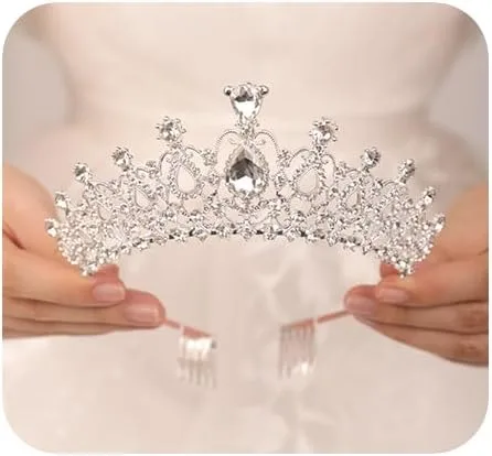 JWICOS Corona de tiara plateada con peine para mujer, tiara de cristal elegante para novias, boda, diadema para concursos de graduación, fiesta de