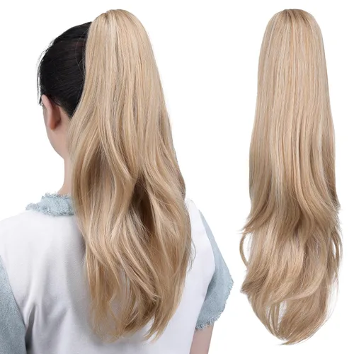 Miniatura 25 de Extensiones de cola de caballo, extensiones de cabello rizado con clip de garra de color marrón oscuro para mujer, peluca sintética de cola
