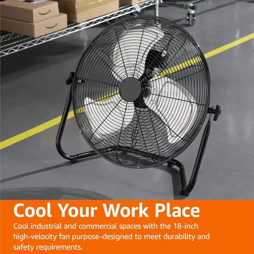 Miniatura 6 de Amazon Basics Ventilador industrial de alta velocidad de 18 pulgadas, ventilador de piso, con 3 velocidades, cabezal inclinable, cumple