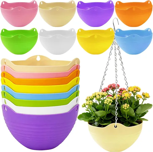 Bvrbaory Paquete de 8 Macetas Colgantes Multicolor, Macetas Colgantes de Jardín de 8 Colores, Maceta Colgante Redonda para Jardín Interior y