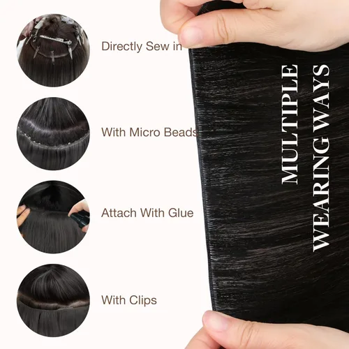 Miniatura 4 de GOO GOO Genius - Extensiones de cabello humano de trama, mezcla sin costuras y sin volumen plano, volumen natural para mujer, 1 negro azabache de 14