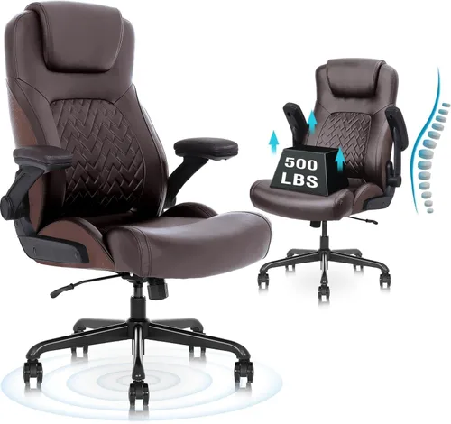 Miniatura 8 de Silla de oficina ejecutiva ergonómica para personas grandes y altas, capacidad de 500 libras con soporte lumbar y reposabrazos abatibles, silla