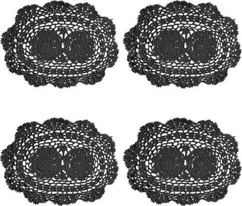Miniatura 5 de Phantomon Juego de 4 manteles individuales hechos a mano de ganchillo de algodón, paquete de 4, forma ovalada, 10 x 14 pulgadas (beige)