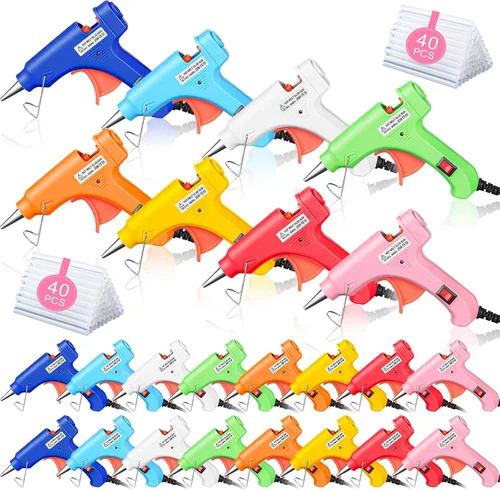 Zhengmy Mini pistola de pegamento caliente de 24 piezas con 40 varillas, manualidades, pistolas de pegamento caliente, kit de reparaciones de alta
