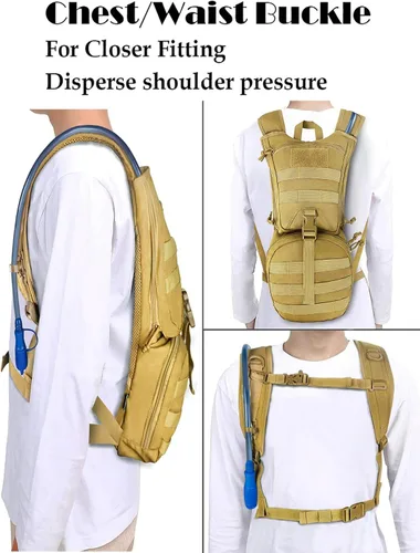 Miniatura 6 de SMONT Mochila táctica Molle de hidratación de agua para correr, ligera con vejiga de agua de 2.5 L para hombres que caminan