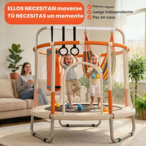 Miniatura 3 de Happin® - Cama elástica de 55 pulgadas para niños con cerca de seguridad, trampolín interior y exterior para niños pequeños, diseño ultra seguro