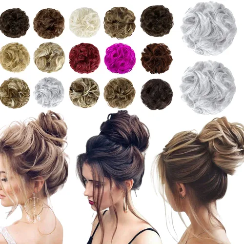 Miniatura 24 de Moño desordenado grande y desordenado, moño ondulado, rizado, coleteros gruesos, extensiones de cabello para mujeres y niñas, color marrón jengibre