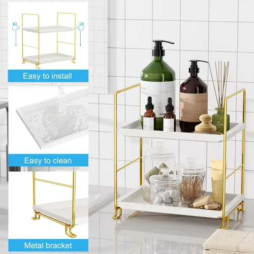 Miniatura 3 de FSyueyun Organizador de Encimera de Baño de 2 Niveles, Instalación Sin Herramientas, Organizador de Estante de Maquillaje de Plásticos Premium