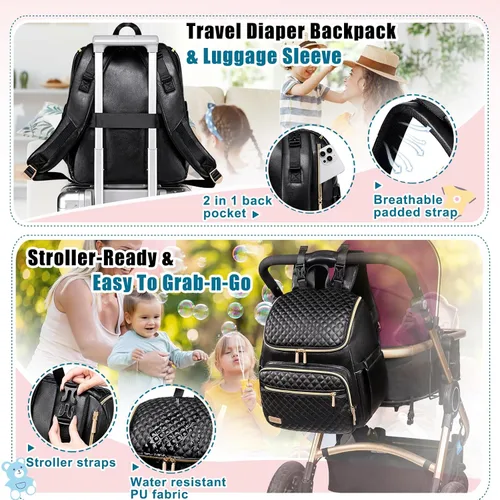 Miniatura 6 de Mochila para pañales Weitars con cambiador, mochila para pañales de bebé, mochila para pañales de viaje, bolso para pañales para mamá, 5 bolsillos