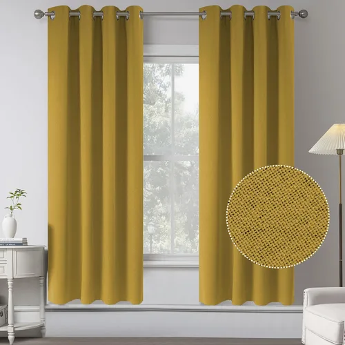 Miniatura 37 de KEQIAOSUOCAI Cortinas de lino 100% opacas de 100 pulgadas de largo, 2 paneles para dormitorio, estilo casa de campo moderna, completamente negro