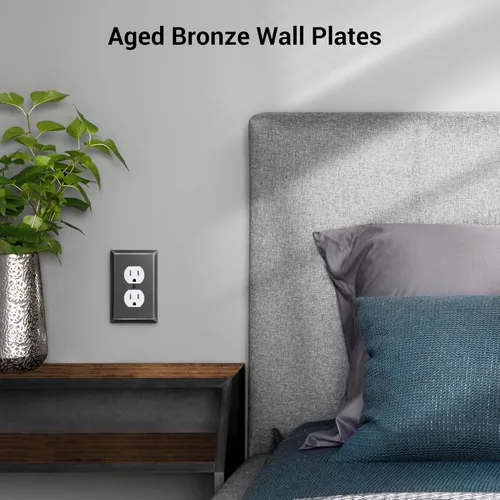 Miniatura 2 de DEWENWILS Placa de pared de salida dúplex, placas de pared de metal para toma de corriente, cubierta de interruptor de bronce envejecido, paquete
