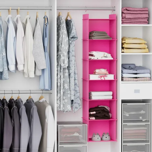 Miniatura 2 de YOUDENOVA Organizador colgante de armario, 6 estantes colgantes de armario, rosa