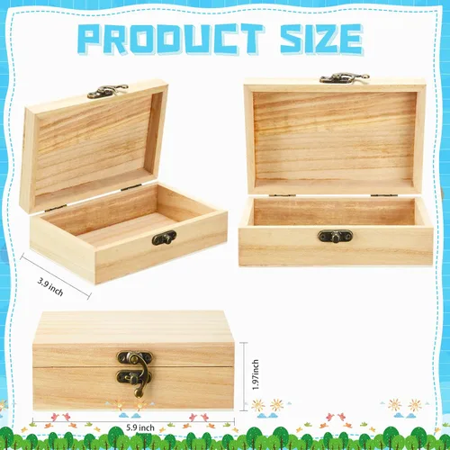 Miniatura 2 de Tuanse 12 cajas de madera sin terminar con tapa con bisagras, pequeña artesanía sin pintar, caja de almacenamiento rectangular de regalo del tesoro