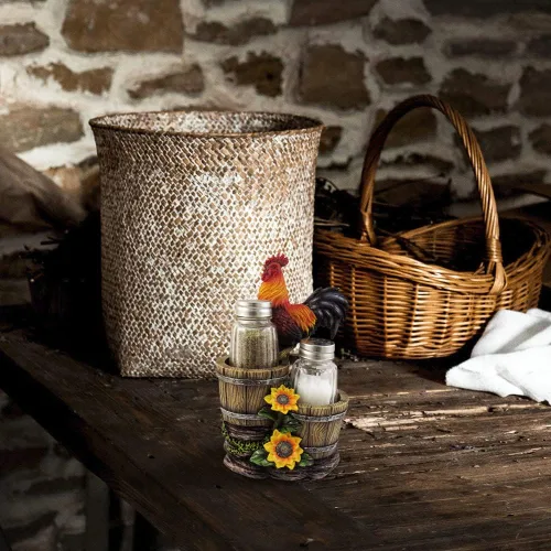 Miniatura 4 de DWK Sunrise Seasonings - Juego de salero y pimentero de 3 piezas de gallo de granja, recargable, tarros de cristal para sal y pimienta, novedoso