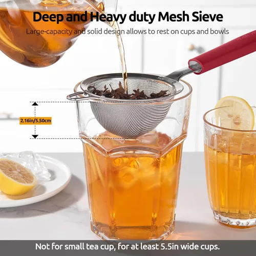 Miniatura 9 de U-Taste Colador pequeño de malla fina: 18/8 de acero inoxidable, 8,5 cm, 30 malla, colador de cocina de malla fina con asa de silicona remachada (4)