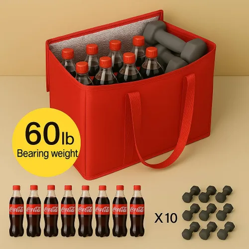 Miniatura 7 de musbus - Paquete de 2 bolsas de compra aislantes XL, rojas, reutilizables, de alta resistencia, con cierre, plegables, para compras, para coche