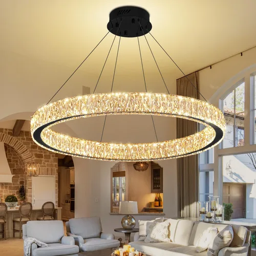 Miniatura 17 de Araña de Cristal LED Moderna Regulable de 8" Anillo Dorado Luminarias Colgantes para Isla de Cocina Comedor Sala de Estar
