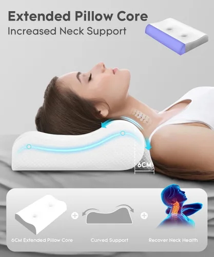 Miniatura 3 de Almohada cervical para alivio del dolor de cuello - Almohada de contorno de espuma viscoelástica para dormir, almohada de cuello con zonas de alivio