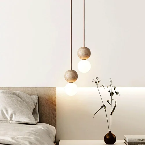 Miniatura 3 de Moderna lámpara colgante de mármol con forma de globo, mini iluminación colgante de techo de piedra natural, cable ajustable de cúpula E27/E26