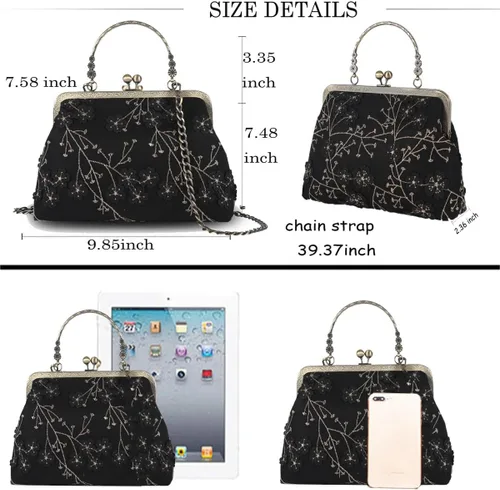 Miniatura 22 de Bolso floral con asa superior, bolso de noche Kiss Lock para mujer, bolso vintage