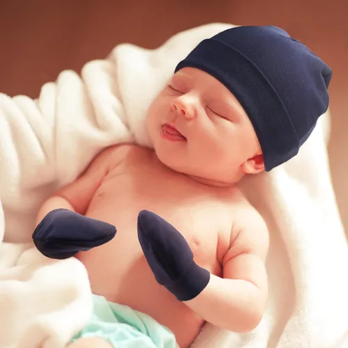 Miniatura 3 de BQUBO Baby Hats and Mittens Infant Cotton Beanie Gloves No Scratch Set Newborn Hospital Hat for Boys Girls 0-6 Months