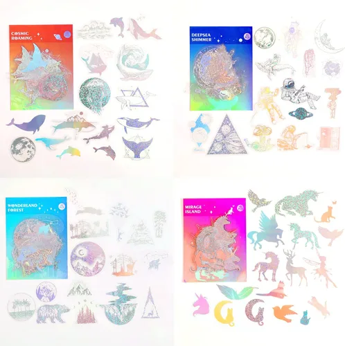 Miniatura 2 de Aromoty Celestial - Juego de 180 calcomanías holográficas de lámina dorada con 4 temas, resina, transparente, impermeable, fantasía, vintage, Mundo