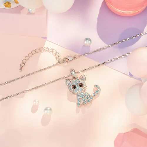 Miniatura 4 de Lanqueen - Collar con colgante de gato, joyería para mujeres y niñas, amantes de los gatos, collar con 18 + 2.4 pulgadas de cadena
