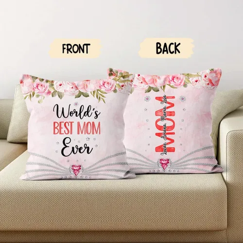 Miniatura 4 de Useful Gifts for Mom, World's Mom Ever Floral Flowers, Personalized Square Pillow, Gifts for Mother Women from Kids Children