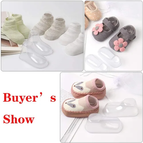 Miniatura 6 de 50 piezas de plástico transparente para pies de bebé botines de bebé calcetines de ganchillo escaparate zapatos para niños pequeños soporte