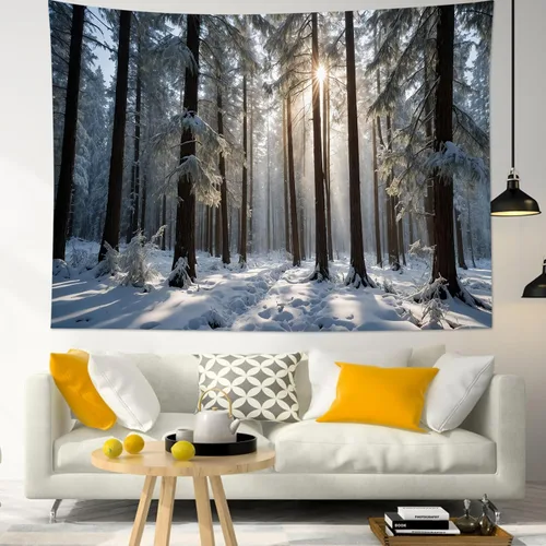 Miniatura 21 de HVEST Tapiz de cielo estrellado, nieve, montaña, para colgar en la pared, bosque de pinos, tapices para dormitorio, sala de estar, decoración