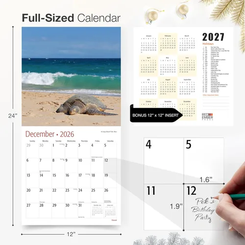 Miniatura 5 de RED EMBER Untamed & Beautiful Hawaii 2026 - Calendario de pared de 12 meses 12" x 24" abierto Papel grueso y resistente Regalo navideño