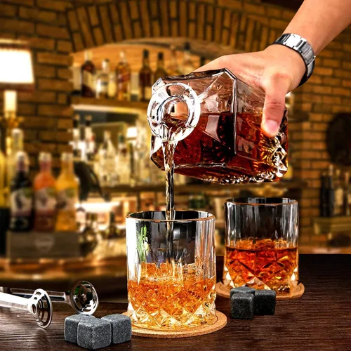 Miniatura 6 de LIGHTEN LIFE Juego de decantador de whisky de cristal para hombre, caja de regalo con vasos, vidrio sin plomo para bourbon y licor, perfecto