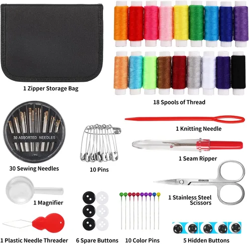 Miniatura 2 de Marcoon Kit de costura para adultos, kit de aguja e hilo con suministros de costura y accesorios que contiene tijeras, cinta métrica, desgarrador