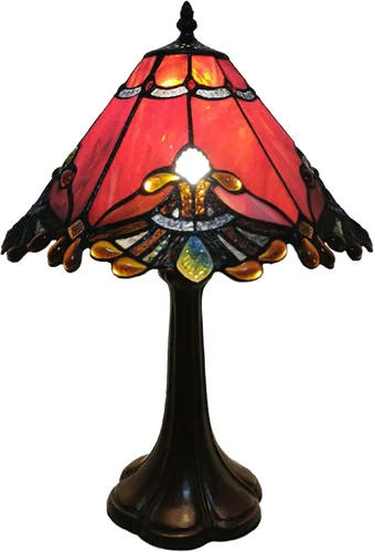 Bieye L10021 Lámpara de mesa barroco estilo Tiffany con vitrales de luz nocturna con pantalla hecha a mano de 13 pulgadas de ancho, base de metal