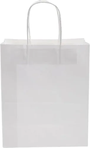 SSWBasics Bolsas de compras de papel kraft blancas medianas - 8 ¼ L x 4 ¾ D x 10 ½ H - Estuche