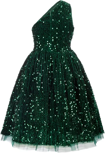 Miniatura 2 de GRACE KARIN Vestido de lentejuelas para niñas, vestido de fiesta de boda de un hombro con lazo para el pelo, 5-12 años