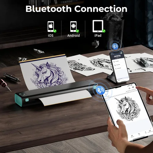 Miniatura 5 de Impresora de plantillas de tatuajes, impresora de tatuajes, impresora de plantillas M08F con 10 piezas de papel de transferencia de tatuajes