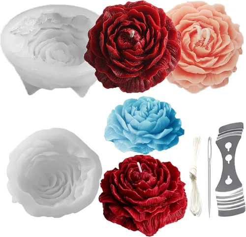 Miniatura 15 de 8 moldes de peonía de cuatro tamaños grande + mediano + pequeño + extra pequeño + hoja de peonía con aguja grande que absorbe los ojos, vela