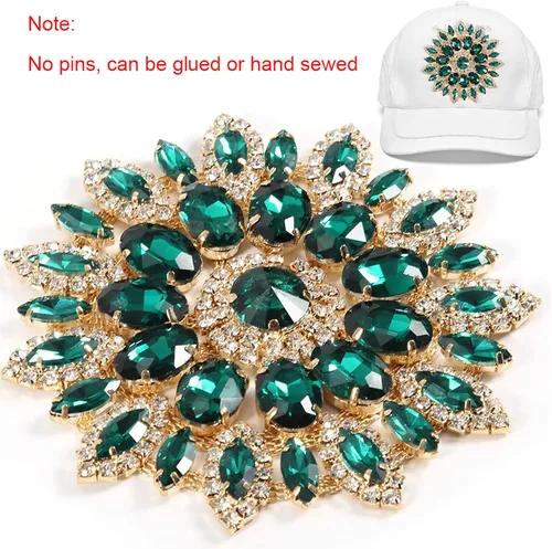 Miniatura 4 de Broche de flores de diamantes de imitación de cristal, base de oro verde para mujer, broche de ramillete grande de 4.3 in, bolso de bufanda